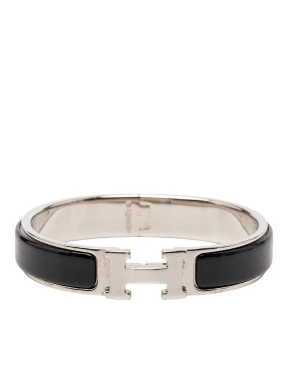 Hermes Click PM Bracelet Silver Black Metal Enamel